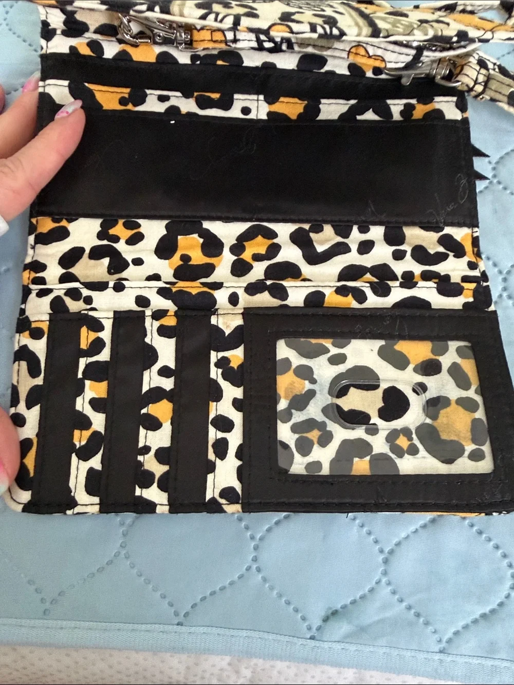 Vera Bradley Yellow Floral Quilted Clutch Wallet with Black Accents